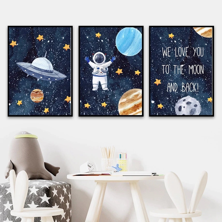 Posters - Rymd / WE LOVE YOU TO THE MOON AND BACK! / Set om 3