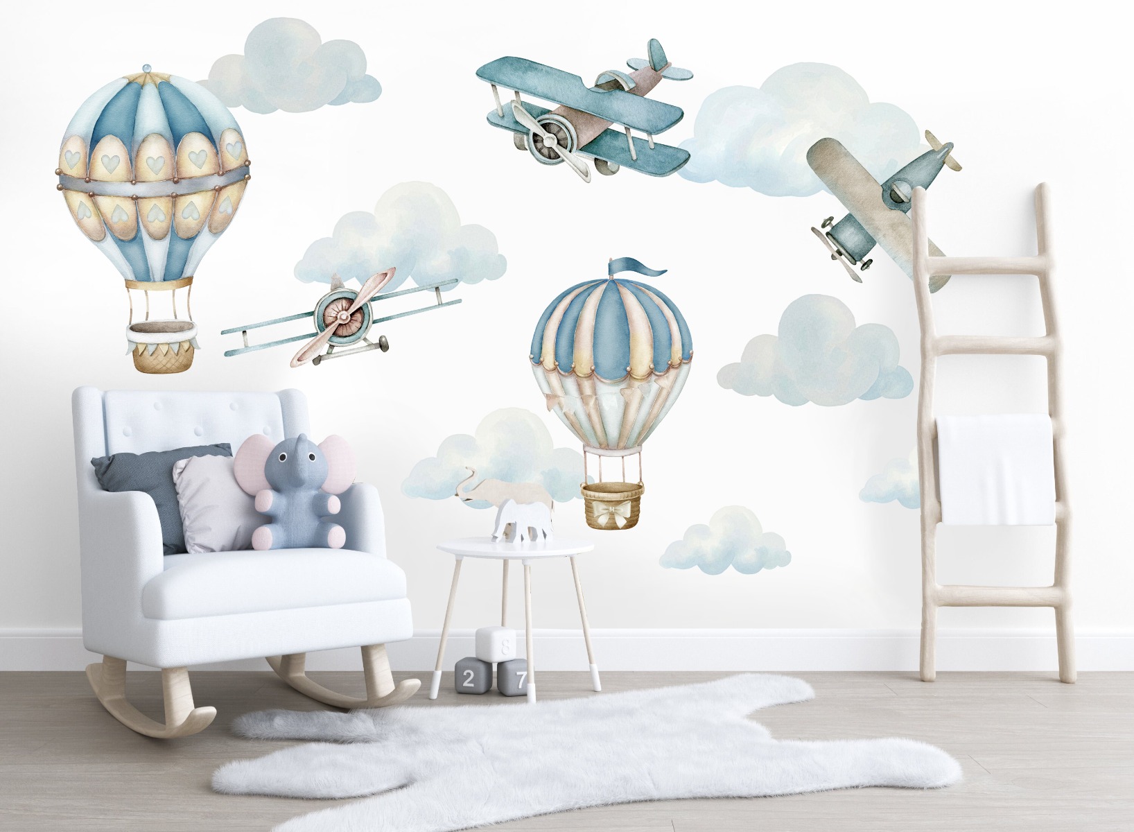 Väggdekal - Retro ballonger och flygplan