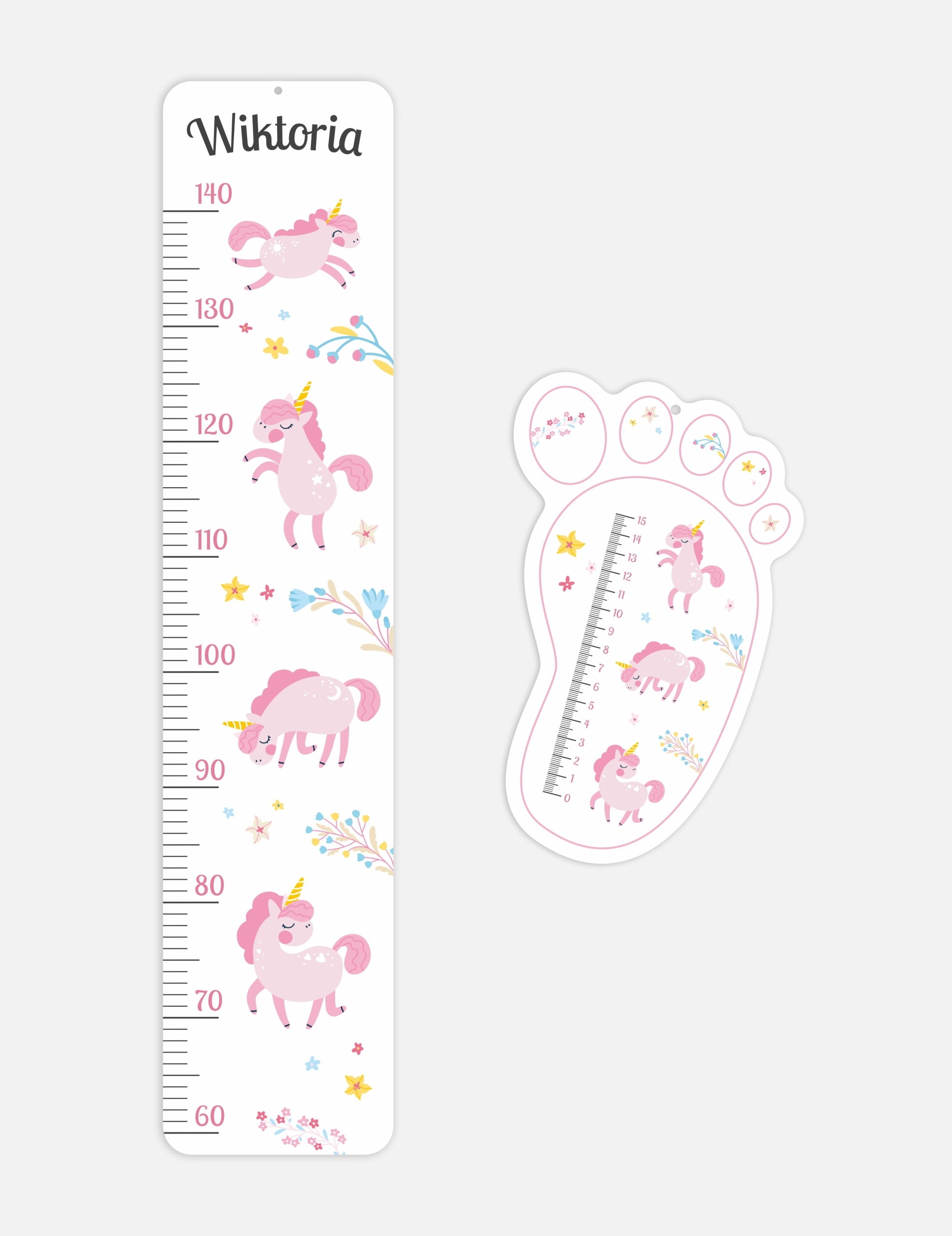 Väggdekal - Enhörningar / Personlig / Höjd och Fotmått