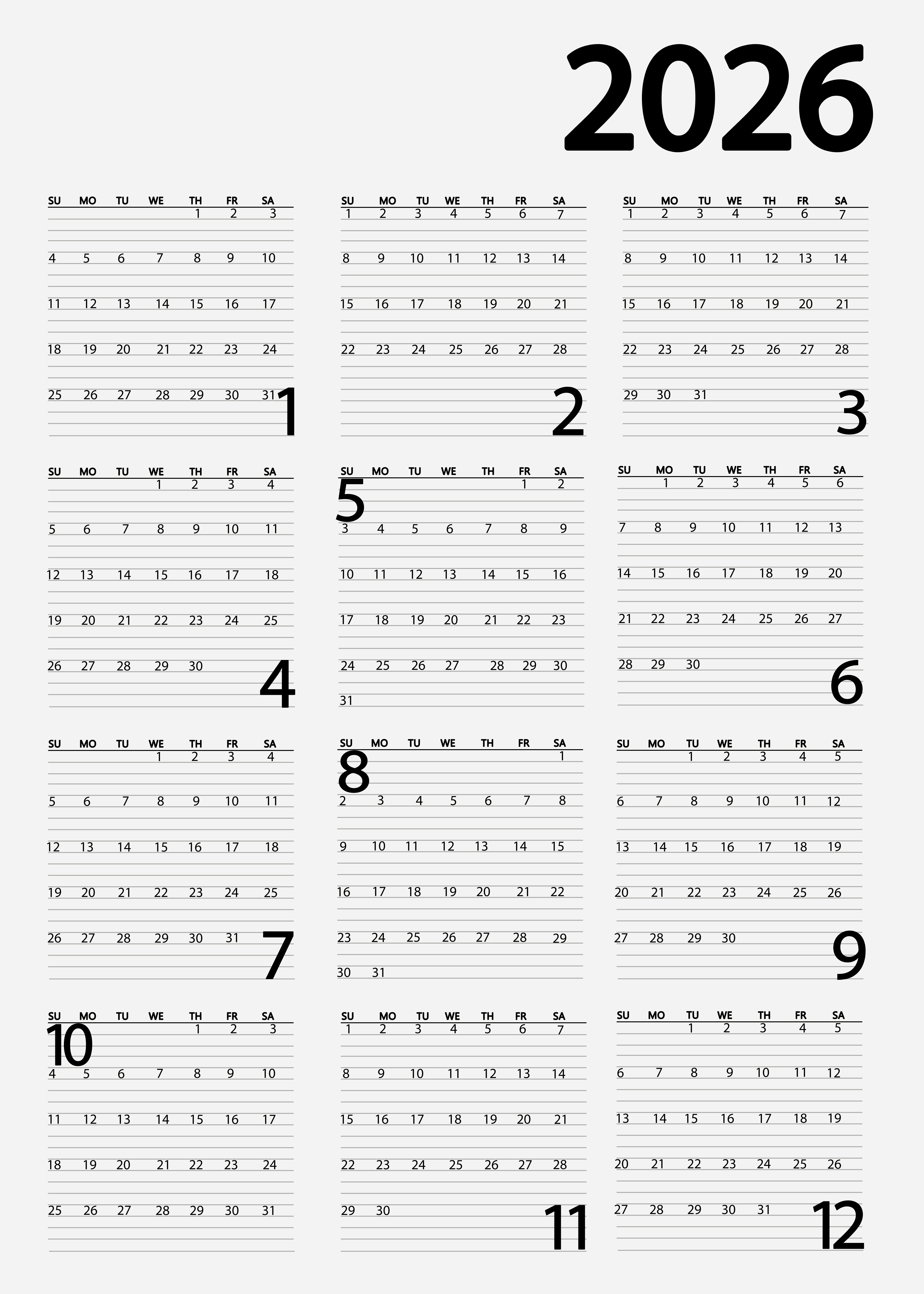 Poster - 2026 Minimalistisk Kalender