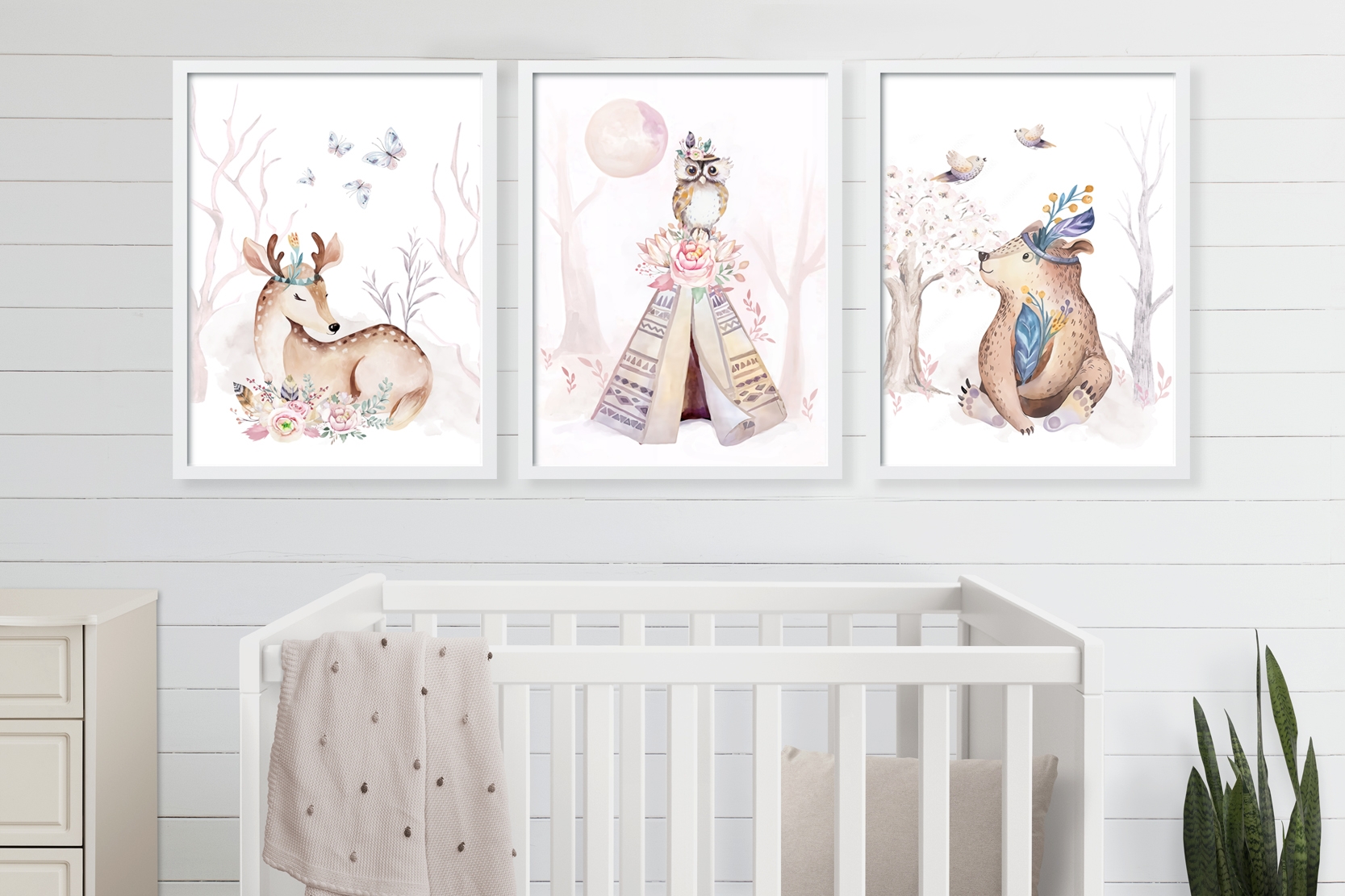 Posters - Rådjur, Boho Bear, Owl/ Set med 3