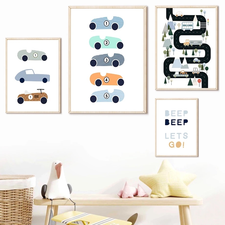 Posters - Bilar / BEEP BEEP LETS GO! / Set om 4