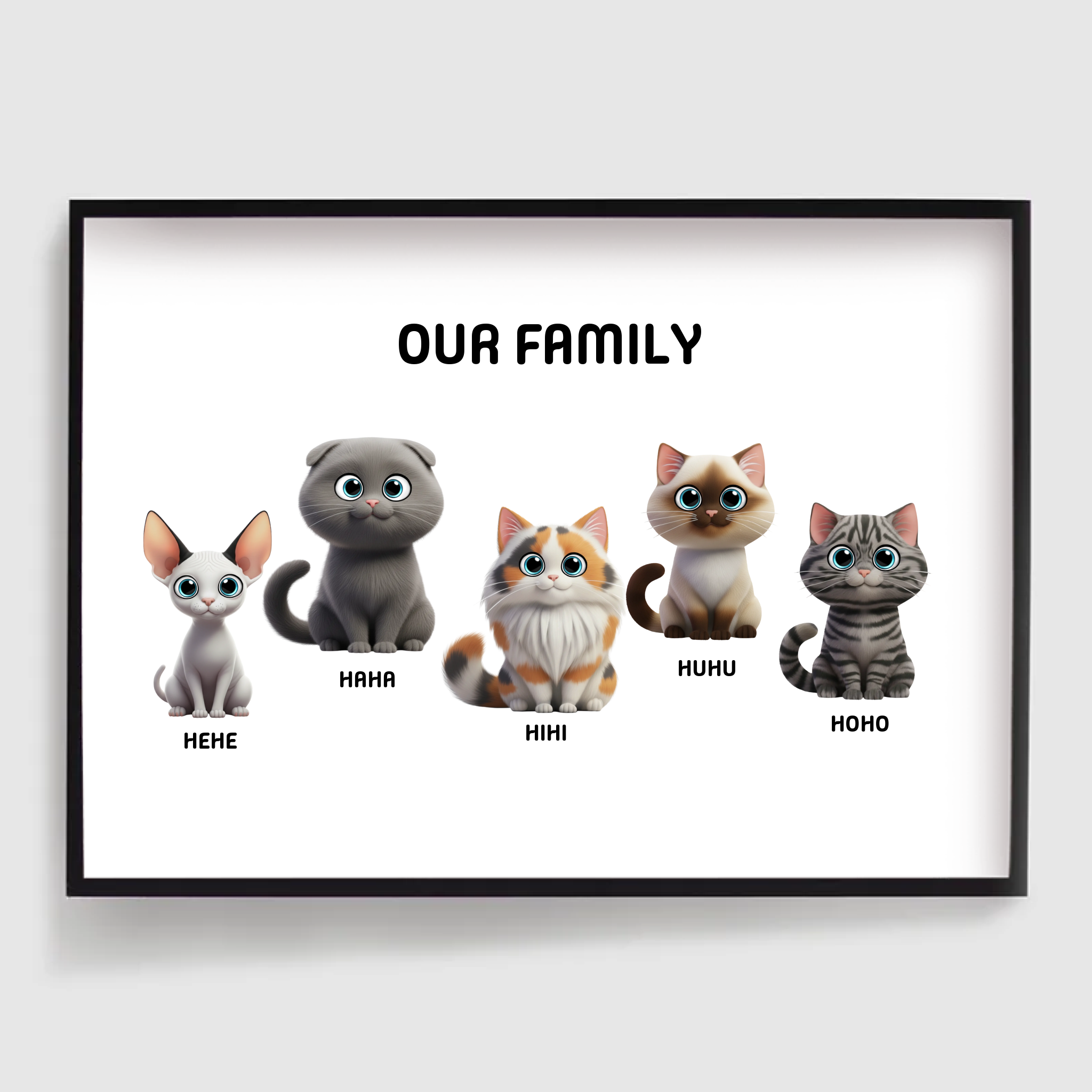 Personliga Posters - Kattfamilj Poster - 2-5 Katter
