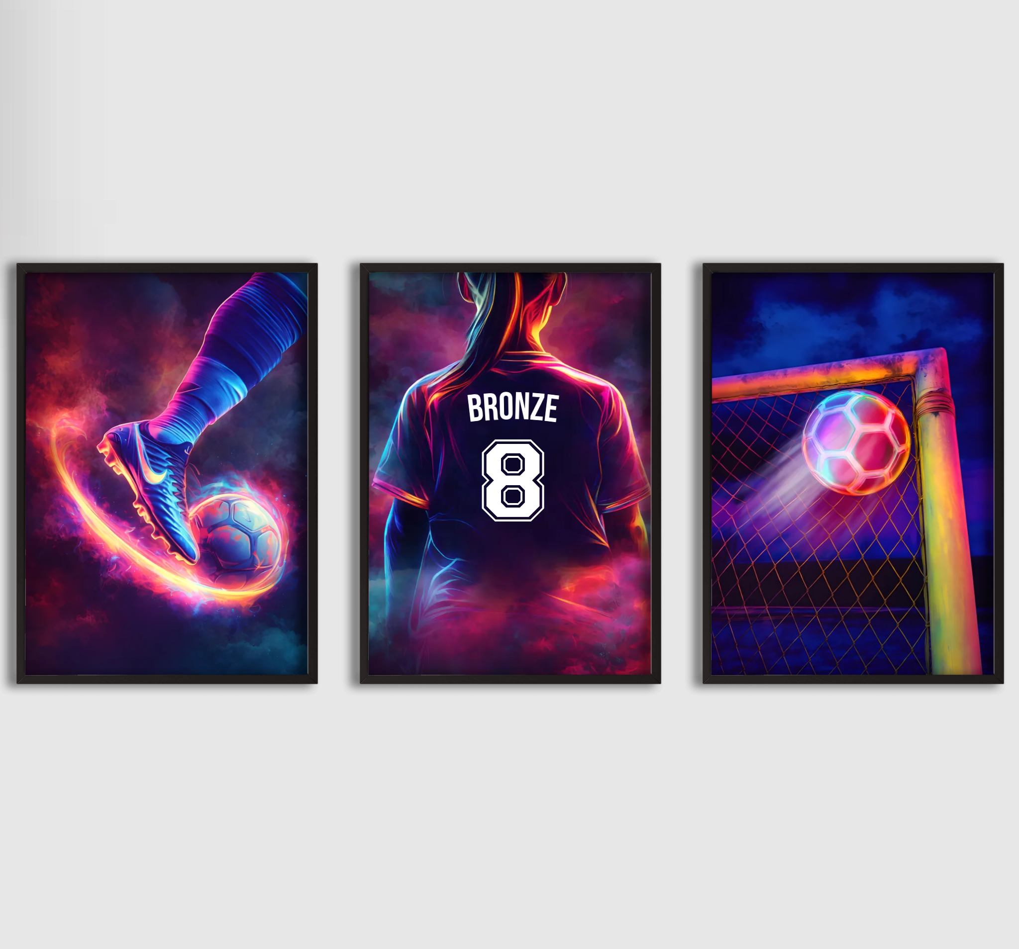 Personlig Poster - Neon Fotbollsstil - Set om 3