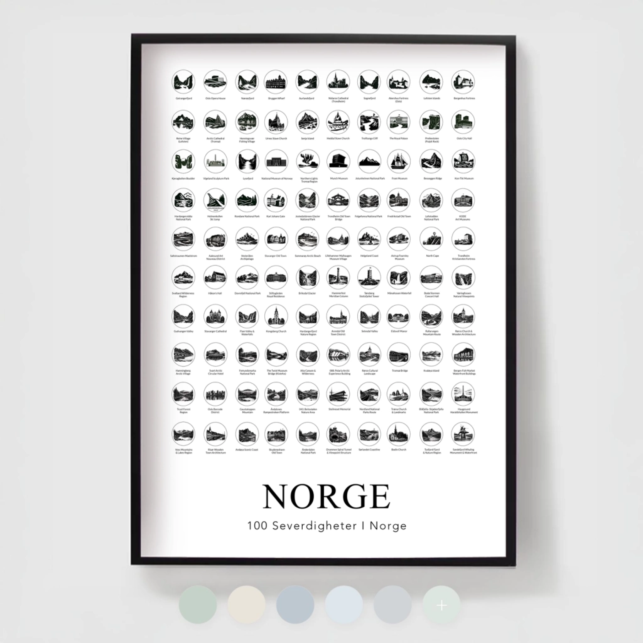 Norge Poster - 100 platser att besöka - stil 2
