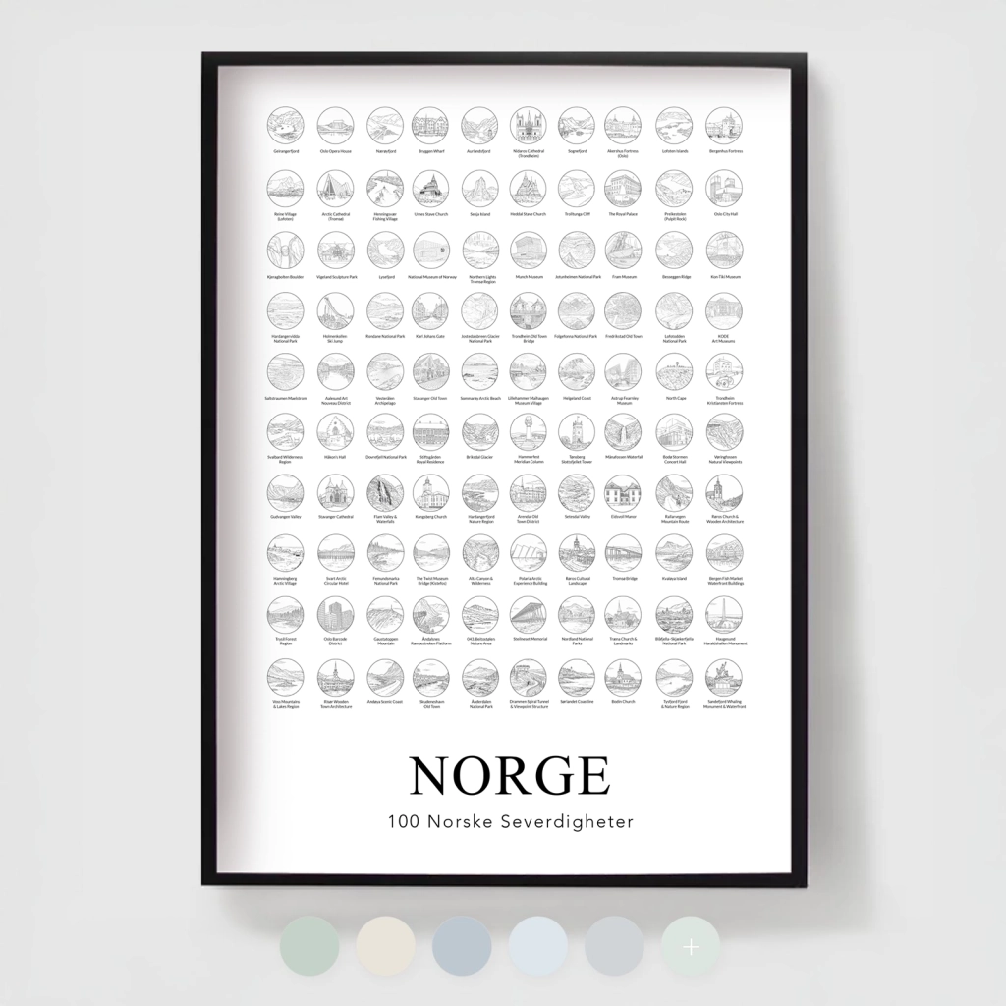 Norge Affisch - 100 platser att besöka