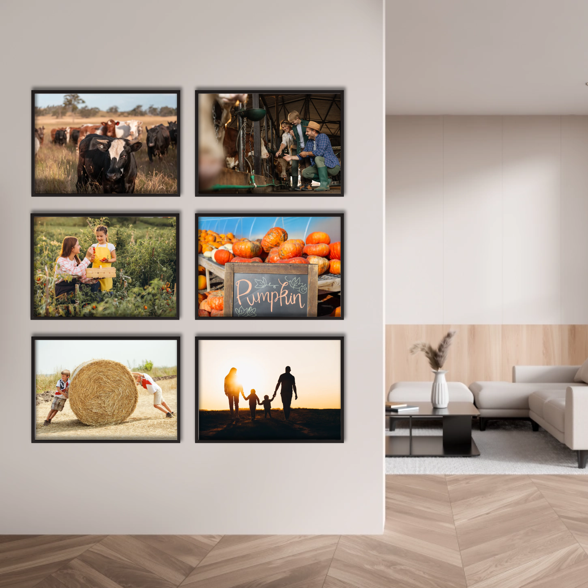 Gallerivägg – Ladda upp bilder – 6 liggande affischer med ramar