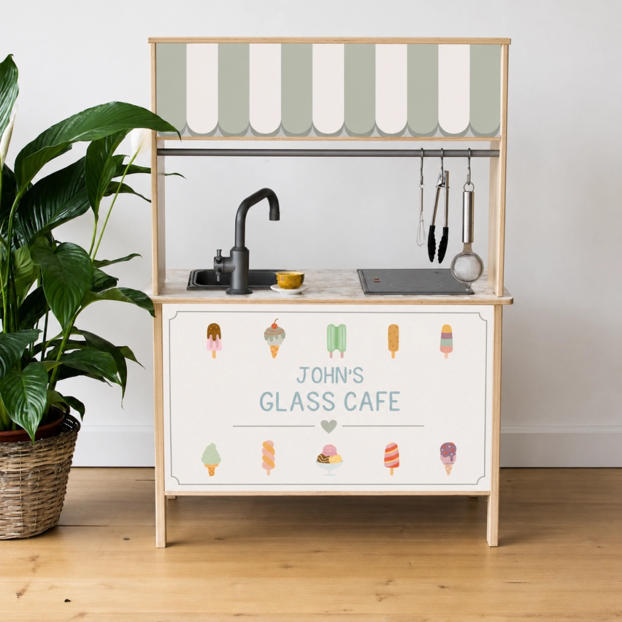 Självhäftande dekaler för Ikea Duktig – personliga klistermärken för lek-kök – Glass2