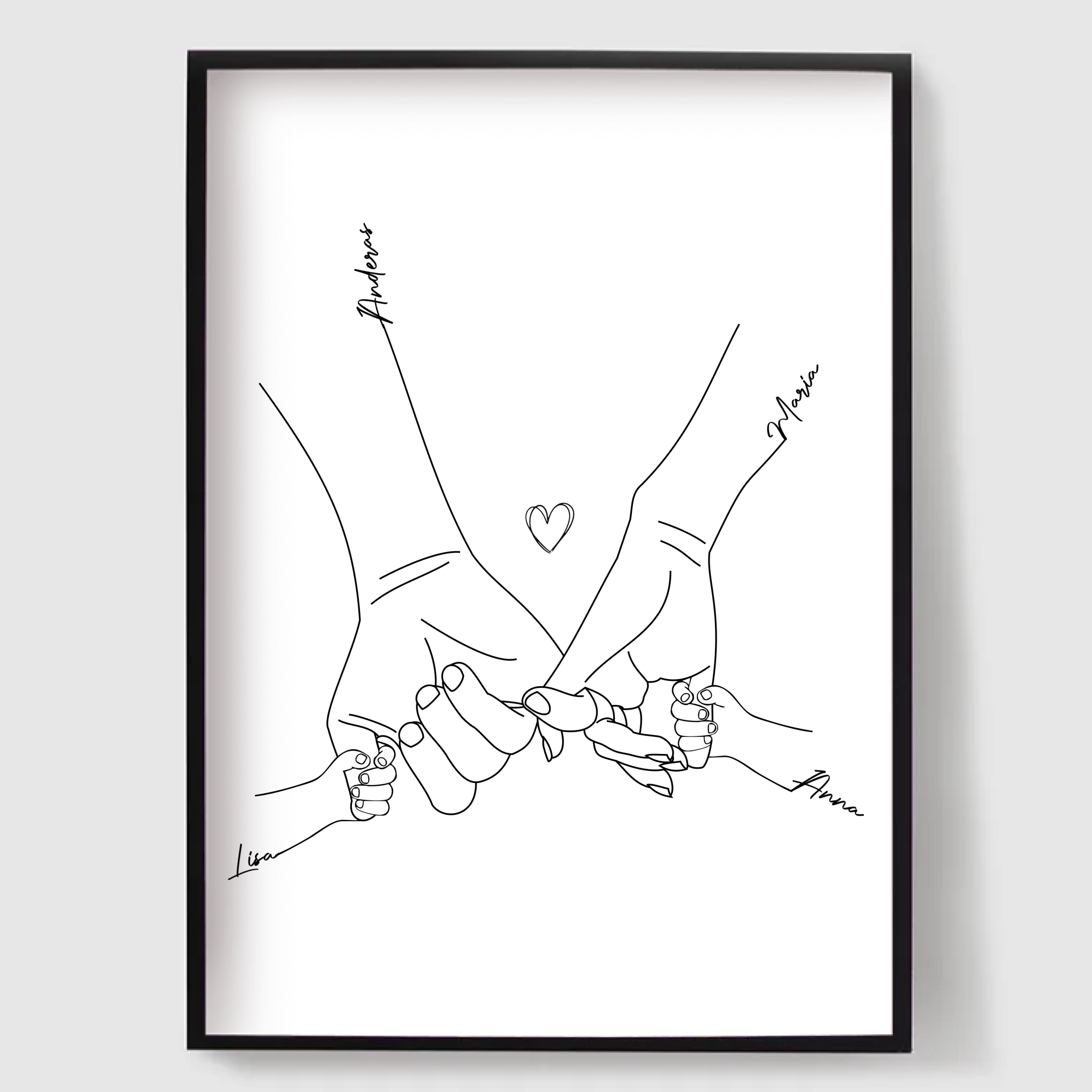 Personlig Poster - Familj Linjeteckning - 4 Namn