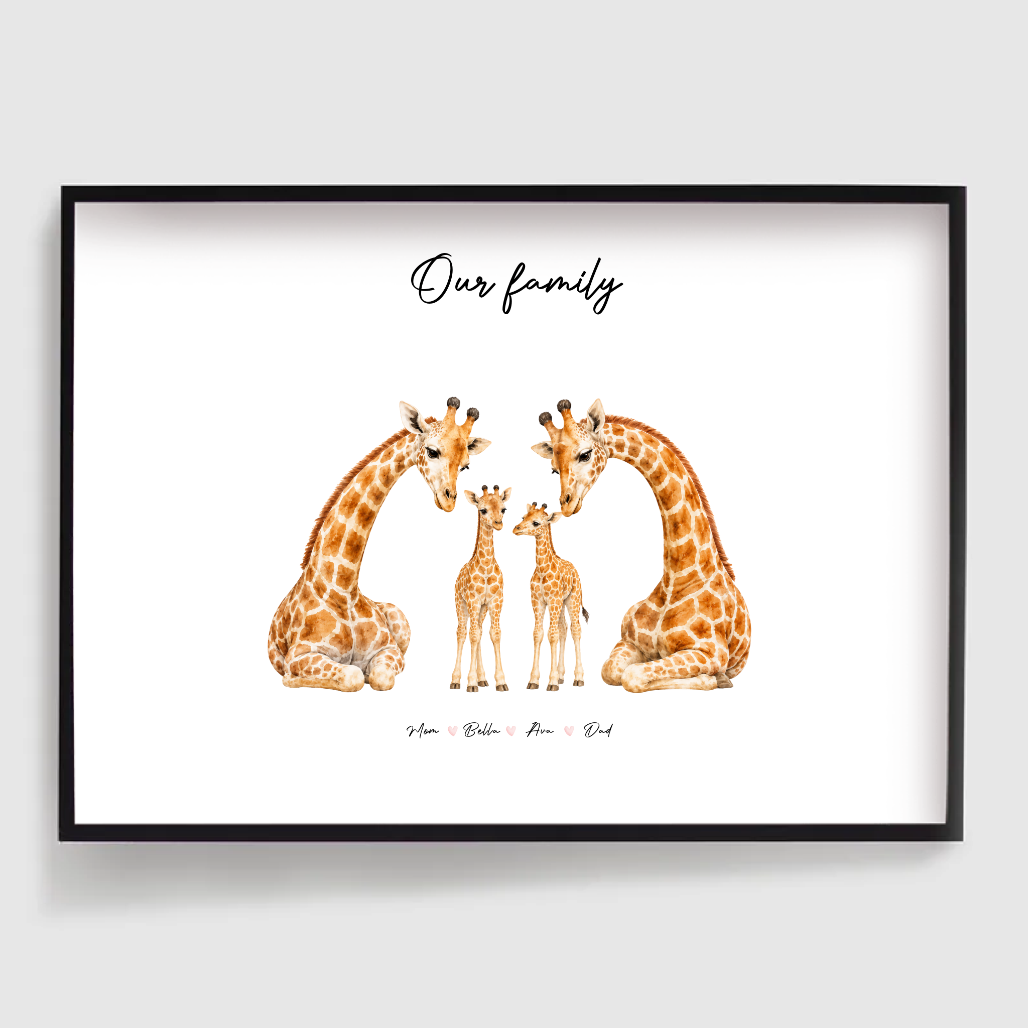 Personlig Poster - Girafffamiljeporträtt - 3 till 8 Familjemedlemmar