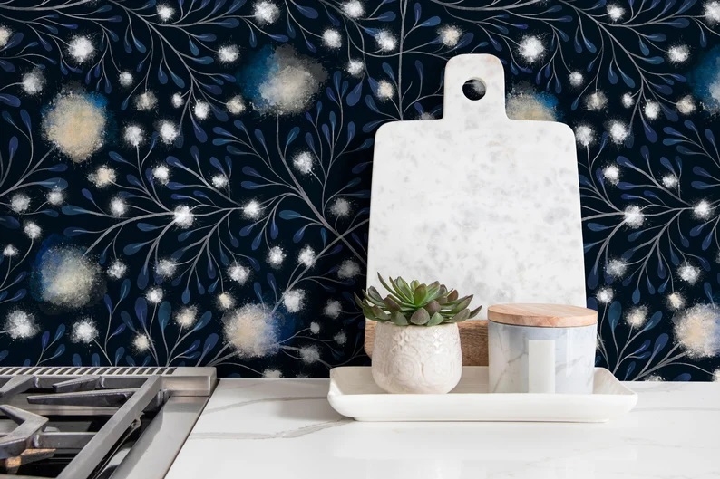 Tapeter - Blommig Marinblå / Peel and Stick