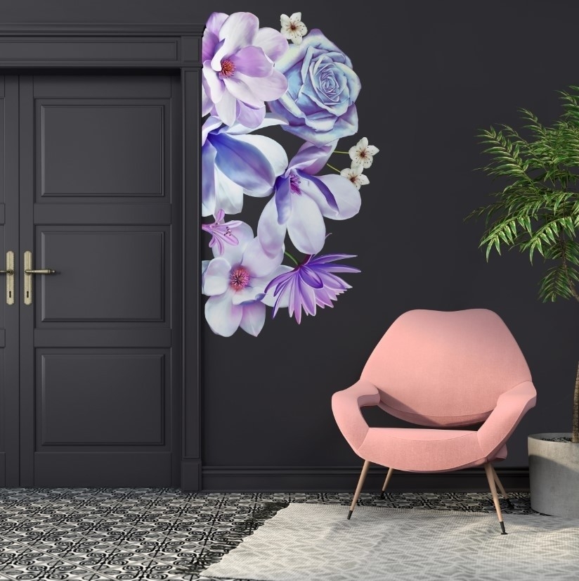 Väggklistermärke - 3D Blommig lila Tusensköna Orkidéblomma