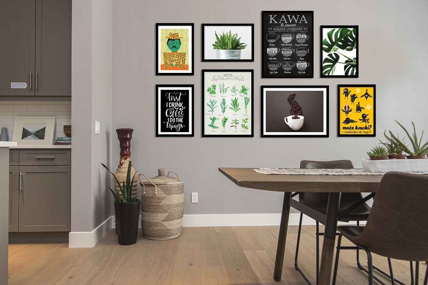 Affischer - Kaffe och löv / Set om 8