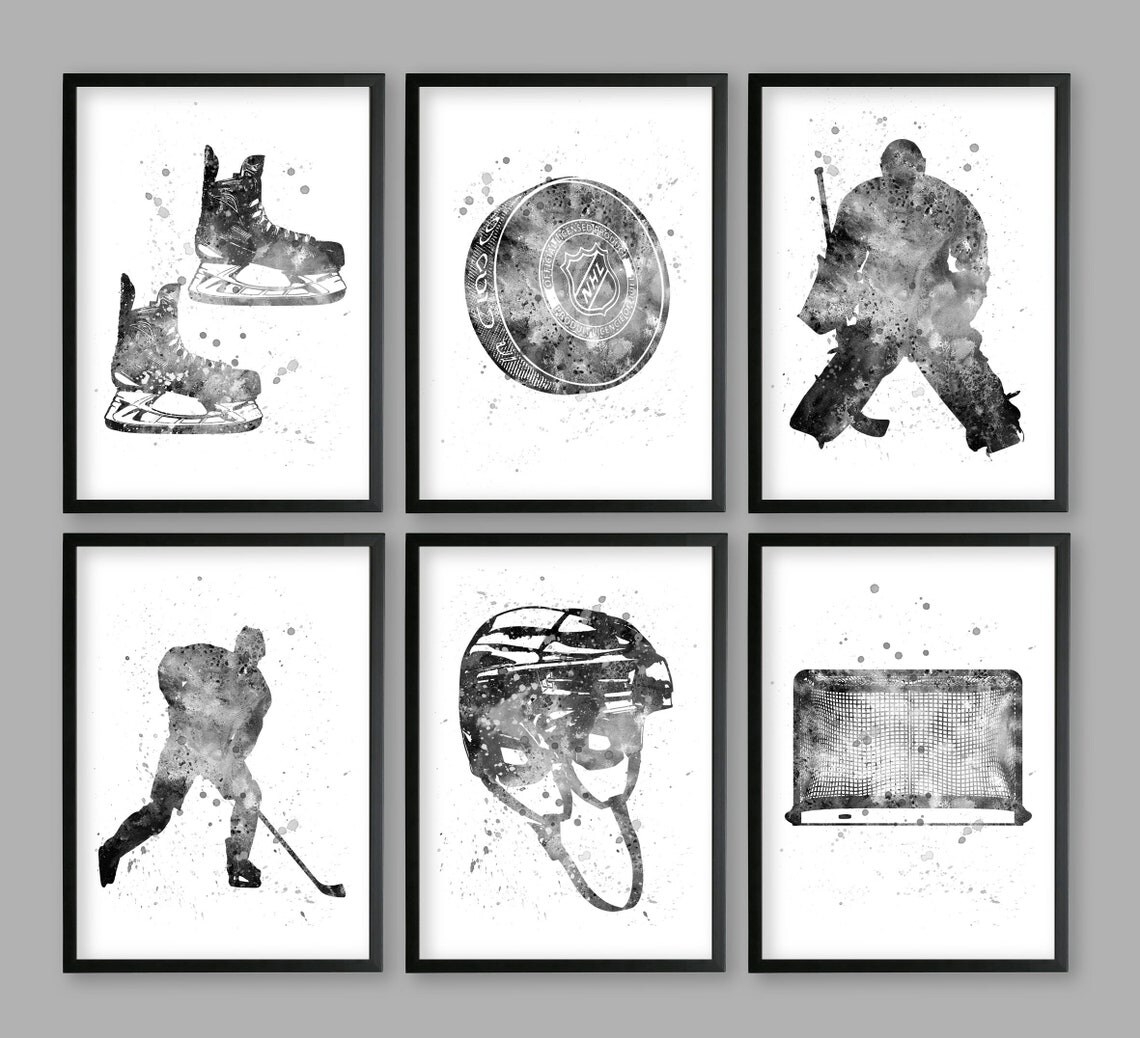 Affischer - Hockeyhjälm och Skridskor / Set om 6