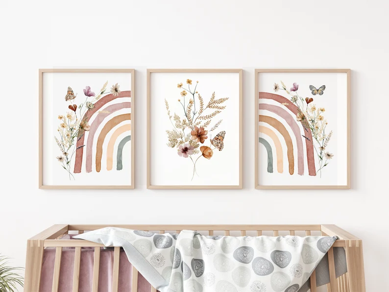 Affischer - Boho regnbågen / Vilda blommor / Set om 3