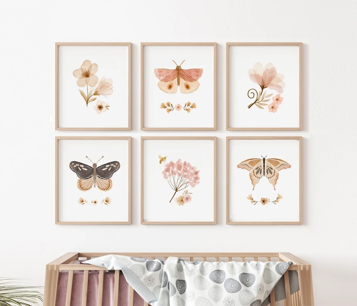 Affischer - Fjärilar och Blommor / Set om 6