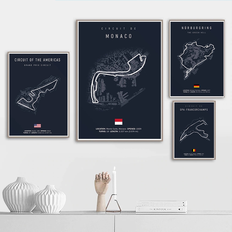 Affischer - Monaco / Nurburgring / Circuit of the Americas / Spa - Francorchamps  / set med 4 st