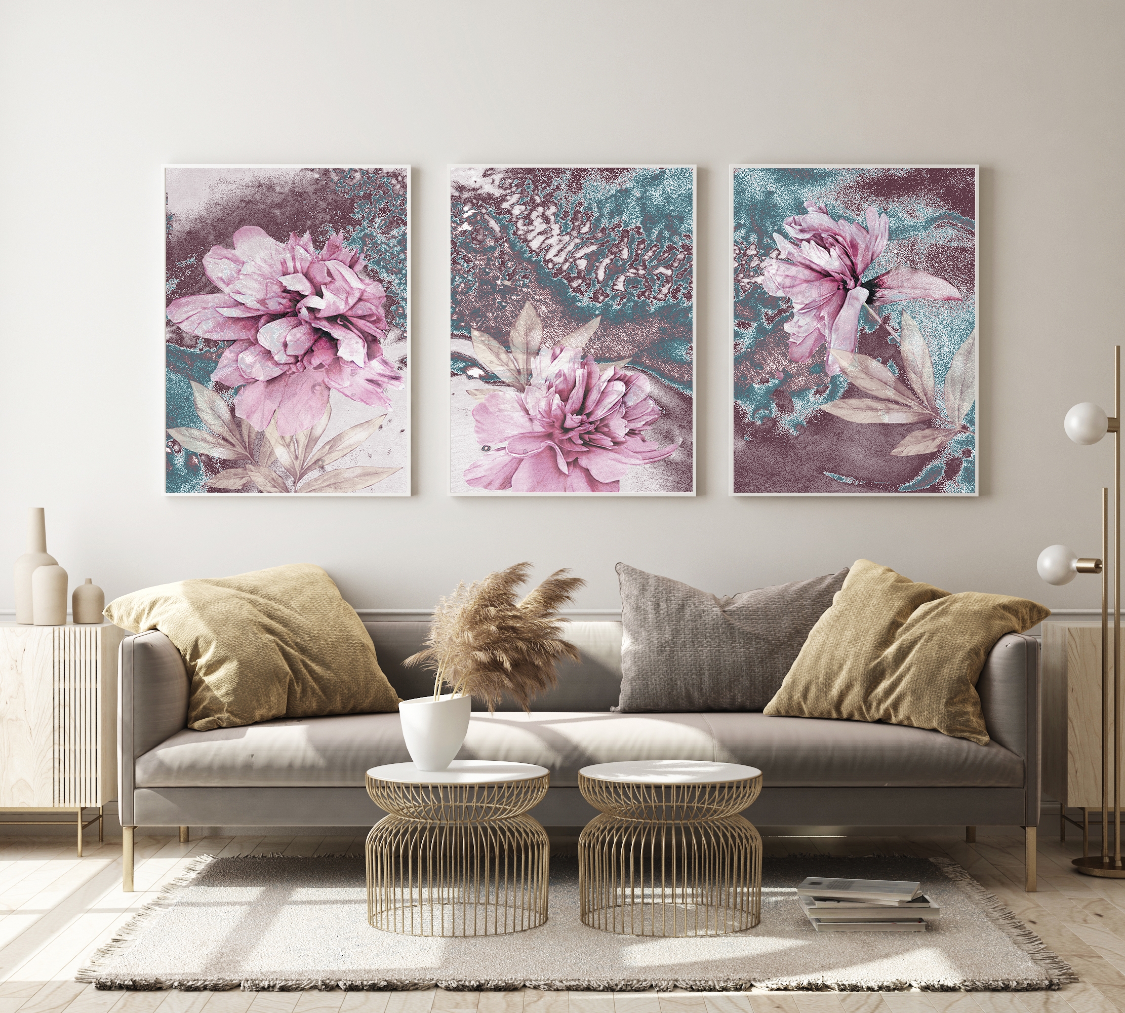 Posters - Rosa blomma / Set med 3