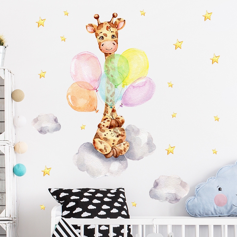 Väggdekor - Baby giraff med ballonger