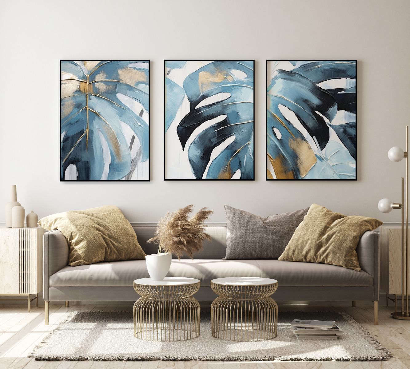 Posters - Blå Monstera blad / Set om 3