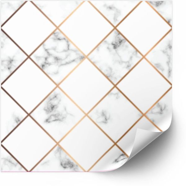 Kakelklistermärke - Marmor textur / Vita rutor och gyllene geometriska linjer / 24 st
