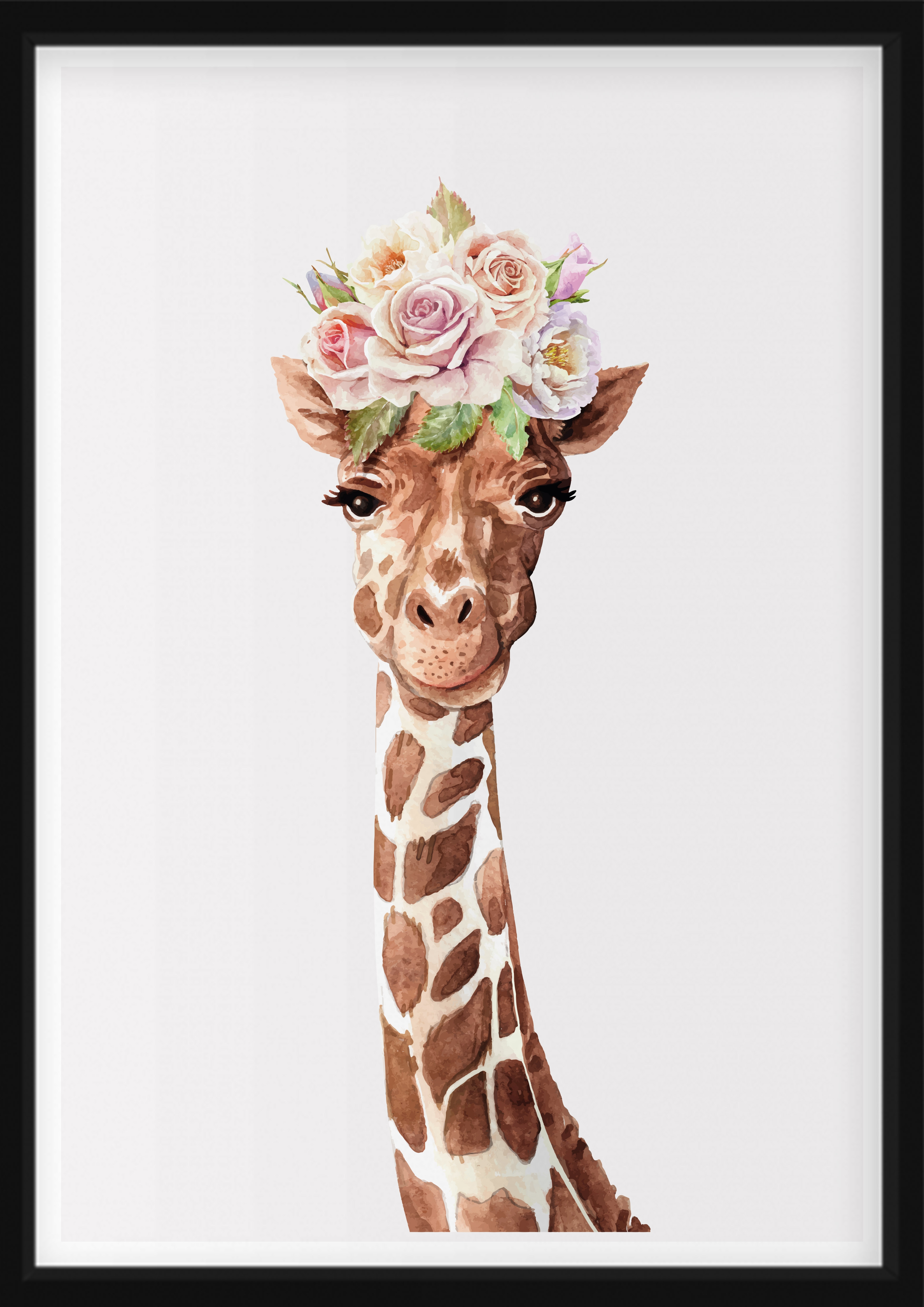AFFISCH - Giraff med blommor på huvudet