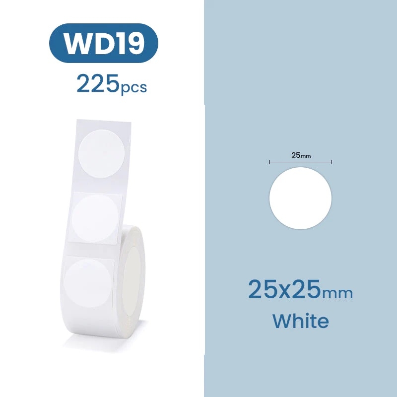 NIIMBOT Etiketter Klistermärken för D101 25 x 25 mm / 225 st / Vit / Rund
