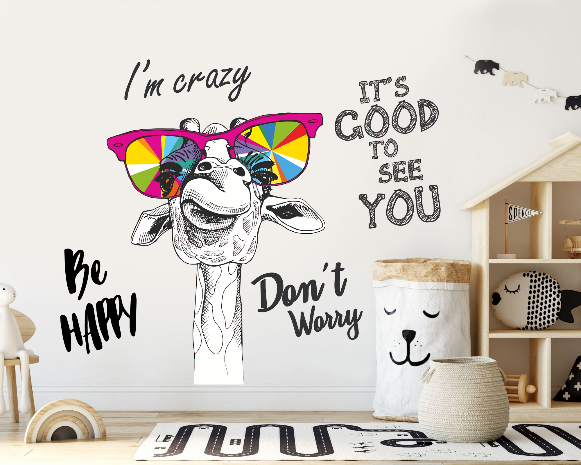 Väggdekal - Dont Worry Be Happy / Giraff / 02