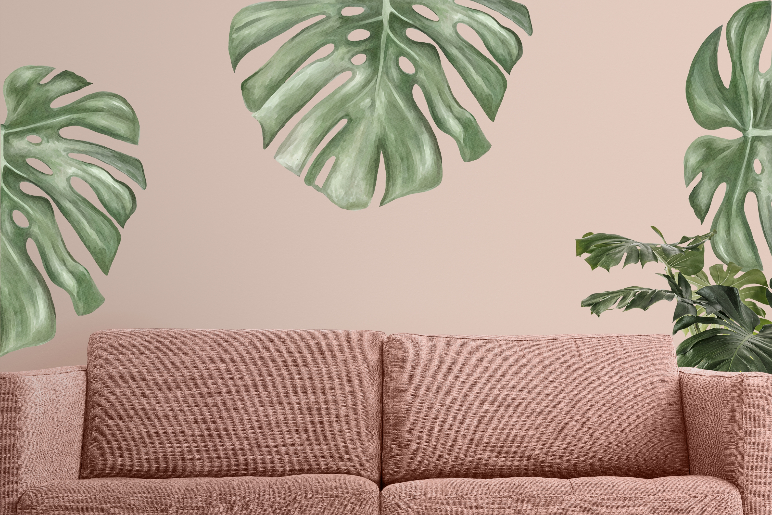 Väggdekal - Monstera löv / Salvia Grön