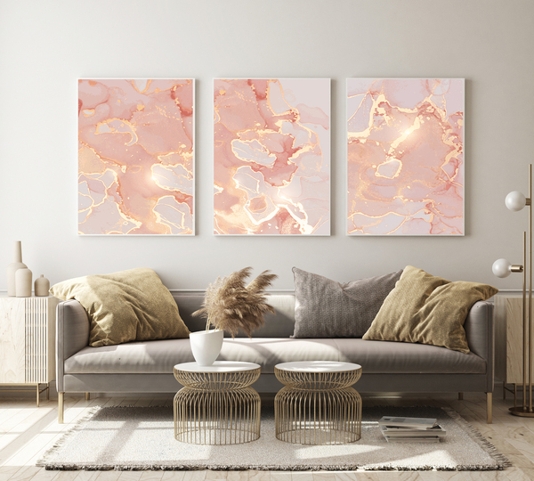 Posters -  Rosa gyllene marmormönster  / Set med 3