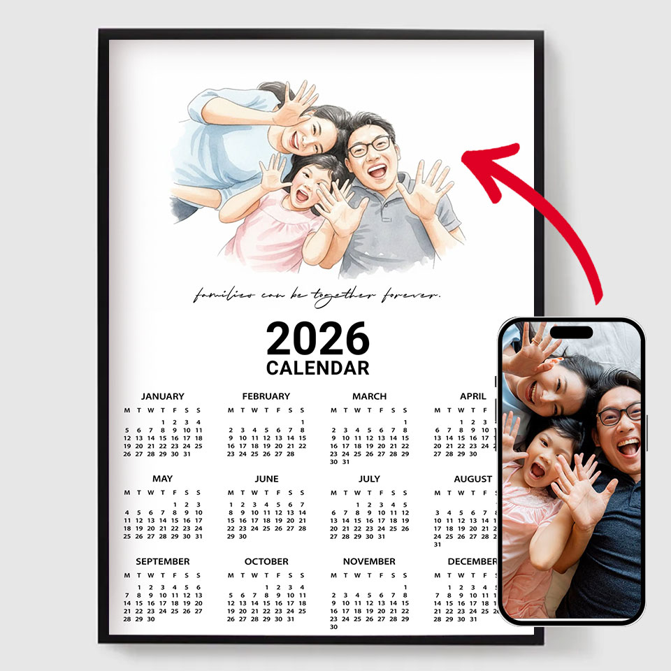 Personlig Poster - 2026 Kalender Familj Akvarell - AI Poster