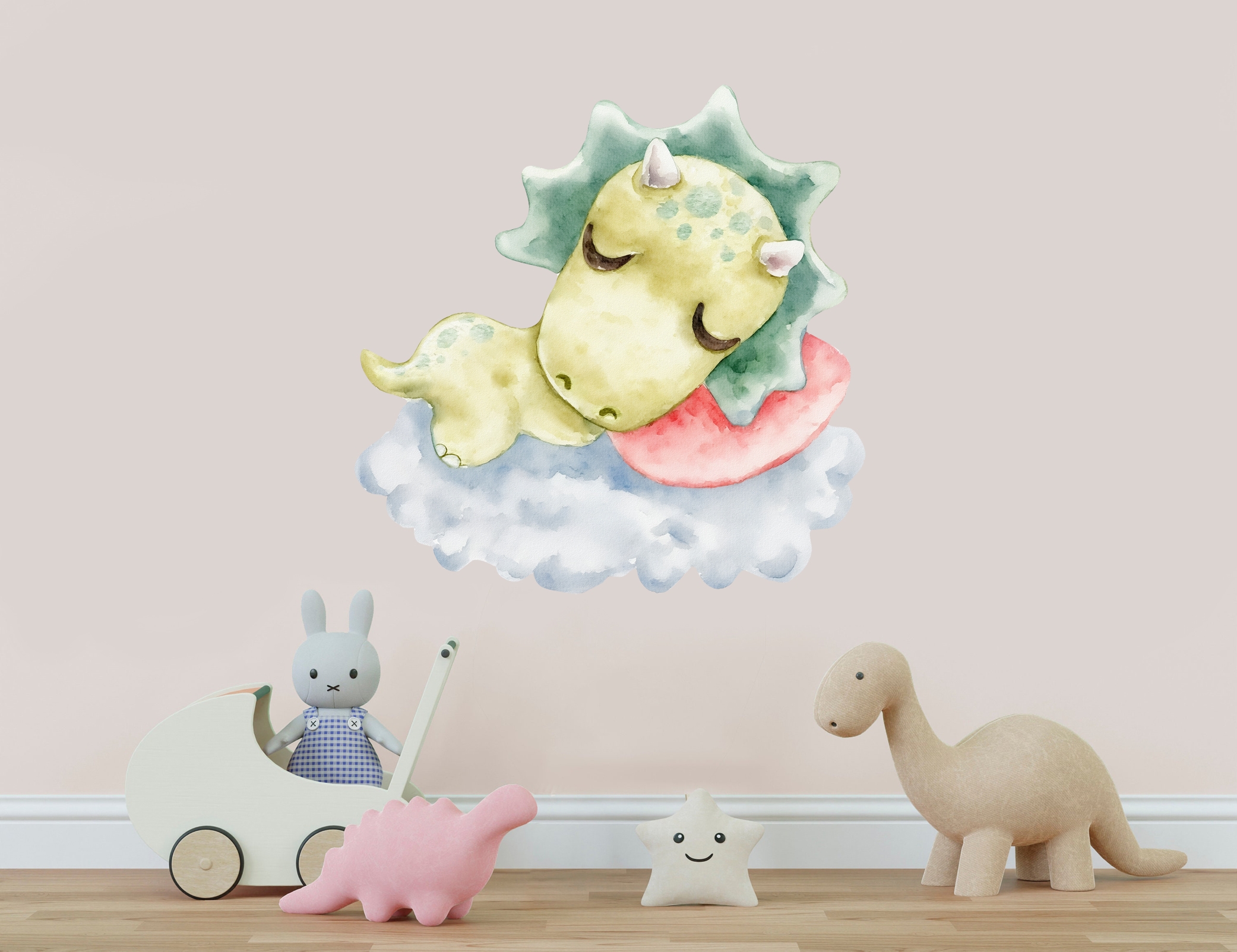 Väggdekal - Baby dinosaurie som sover på molnet / 02