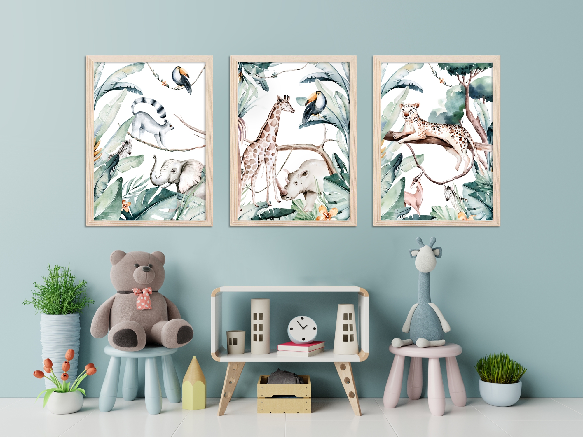 Posters - Safari djungeldjur / set med 3