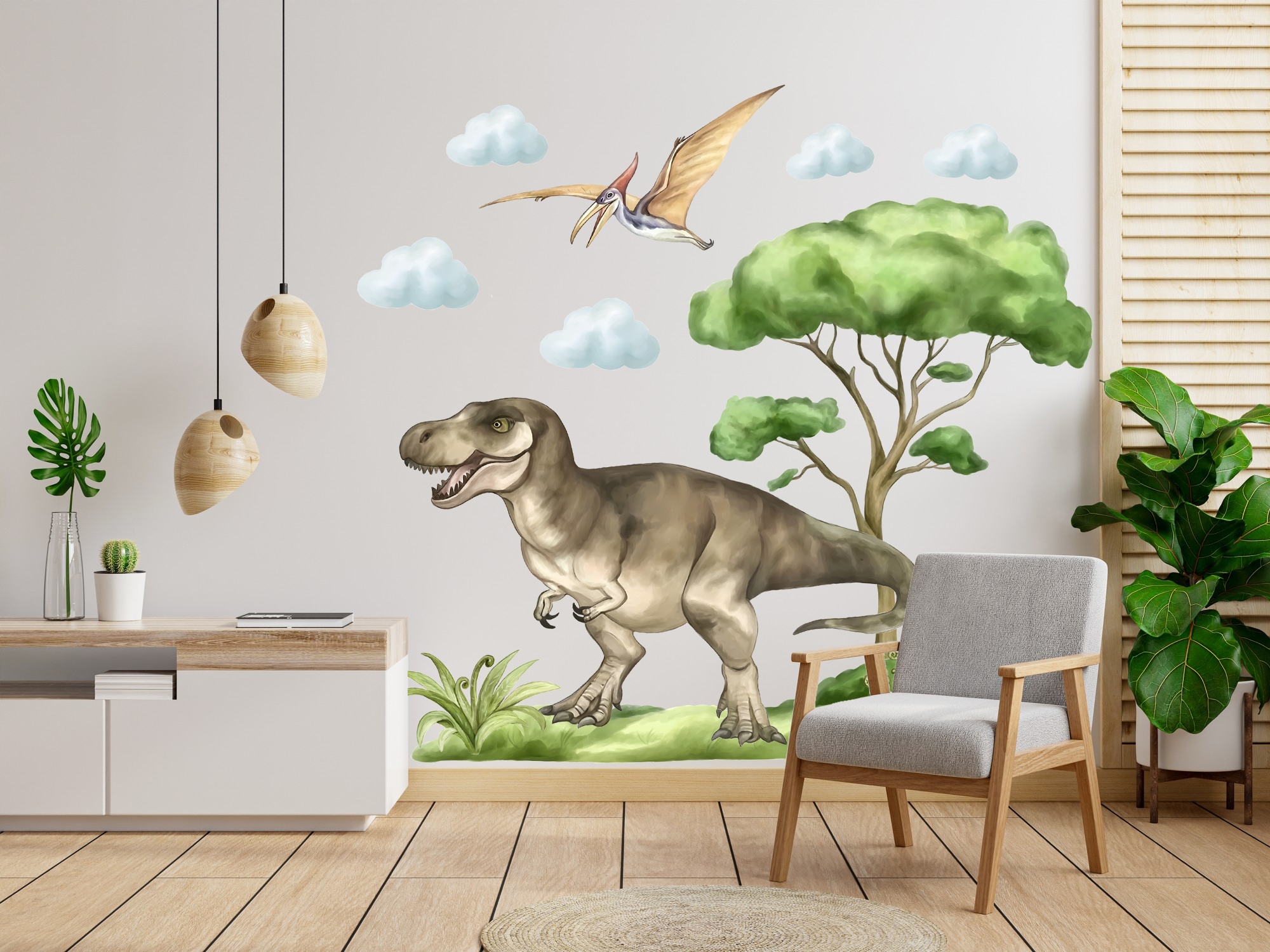 Väggdekal - Pteranodon och Tyrannosaurus Rex