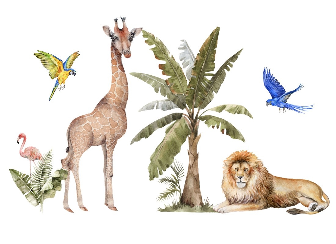 Väggdekal - Savannah lejon och giraff