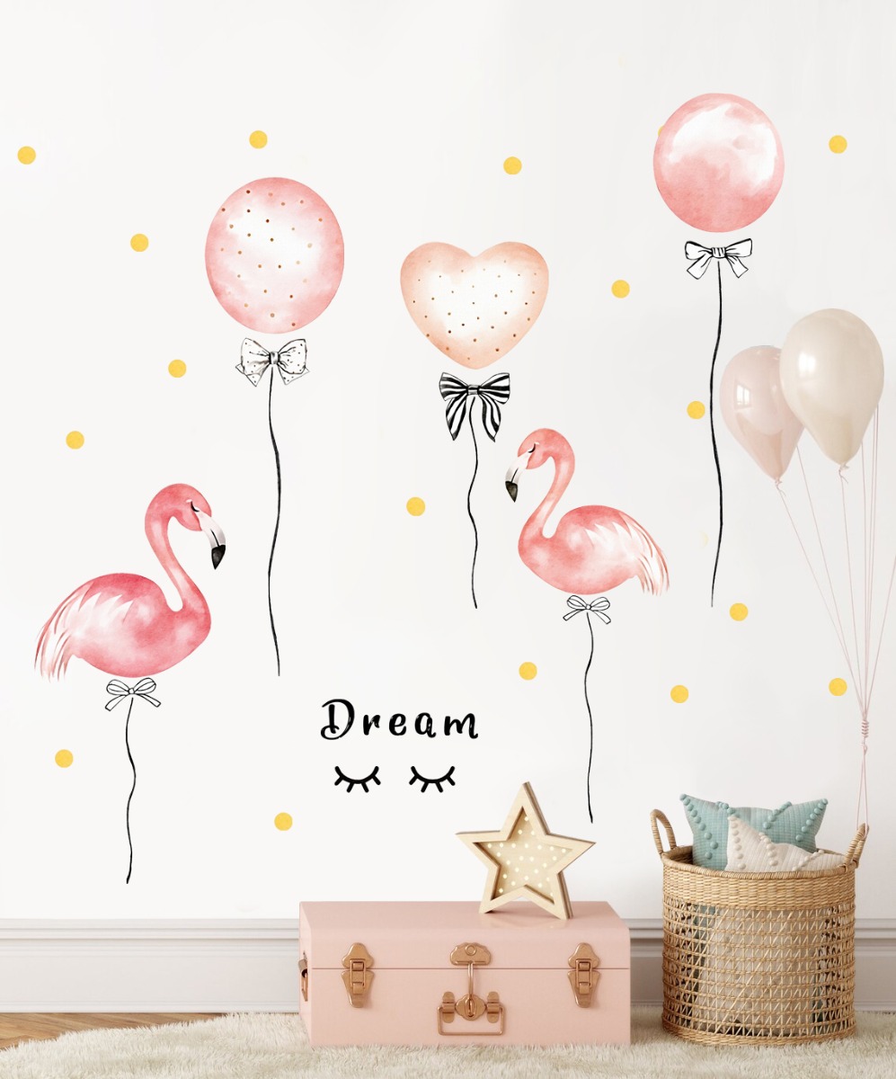 Väggdekal - Flamingos och Ballonger