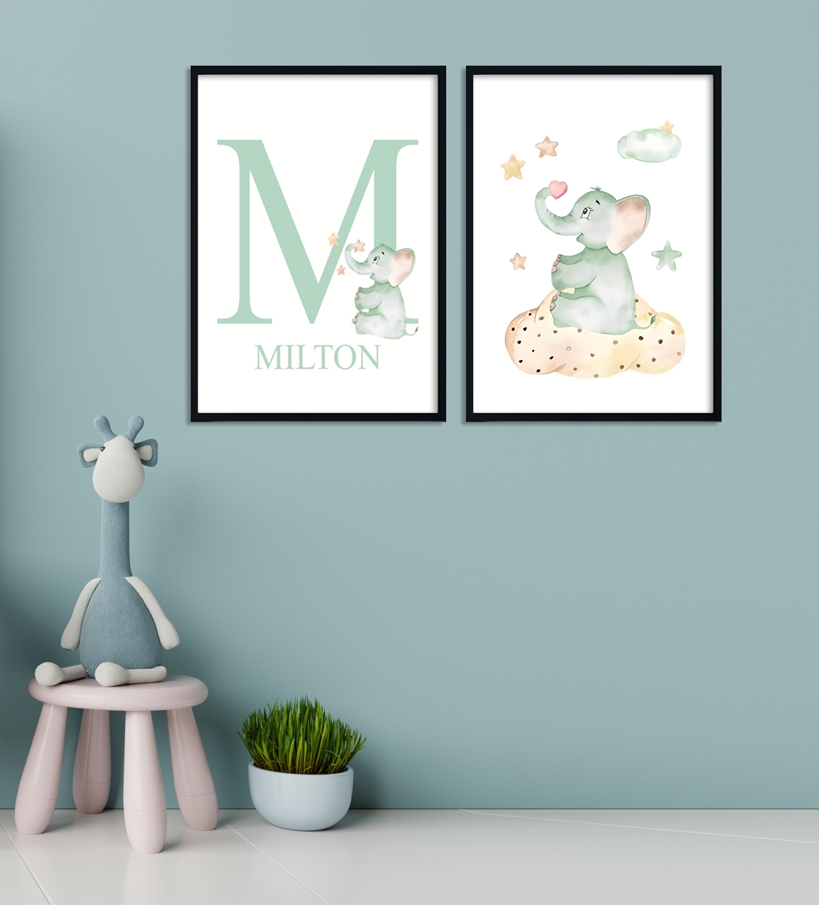 Affisch - Elefant / Anpassad text / Set med 2