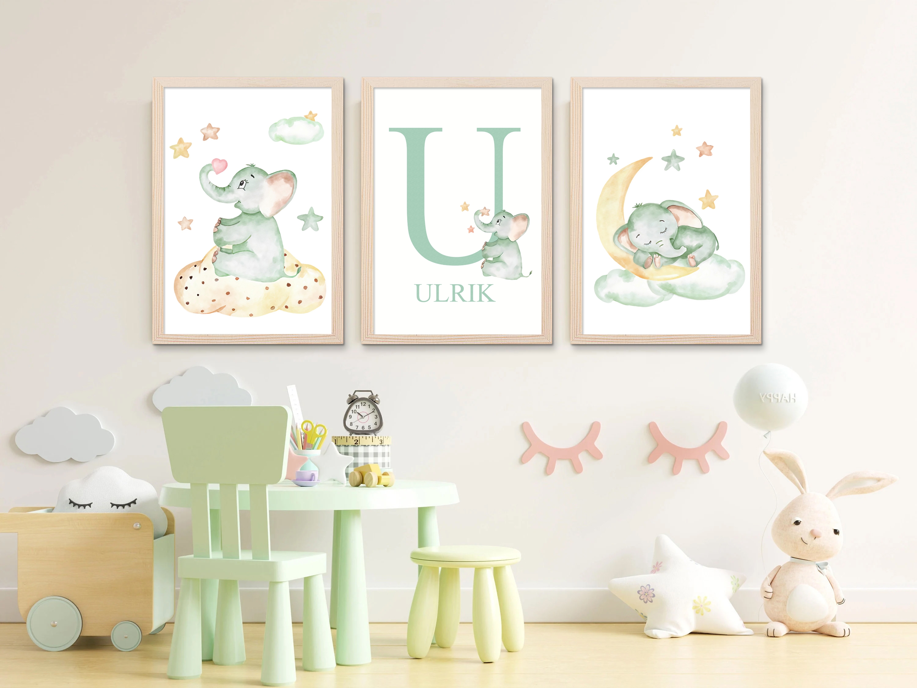 Affisch - Elefant / Anpassad text / Set med 3