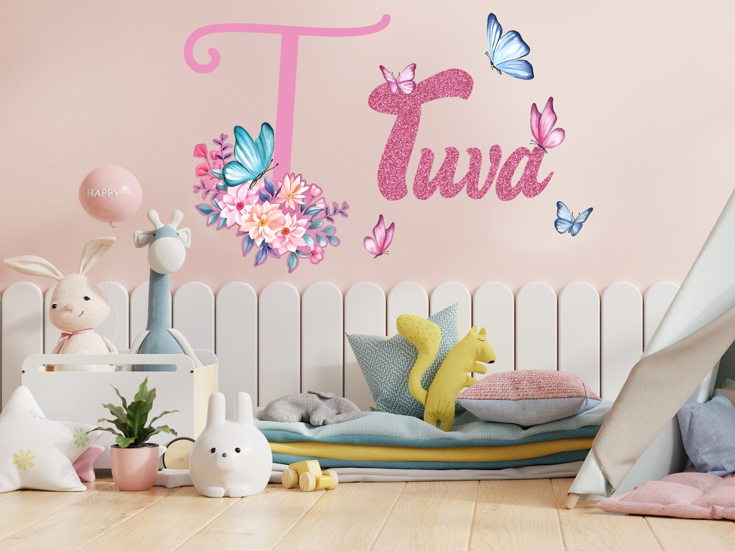 Wallstickers - Blommor och fjäril / Personlig