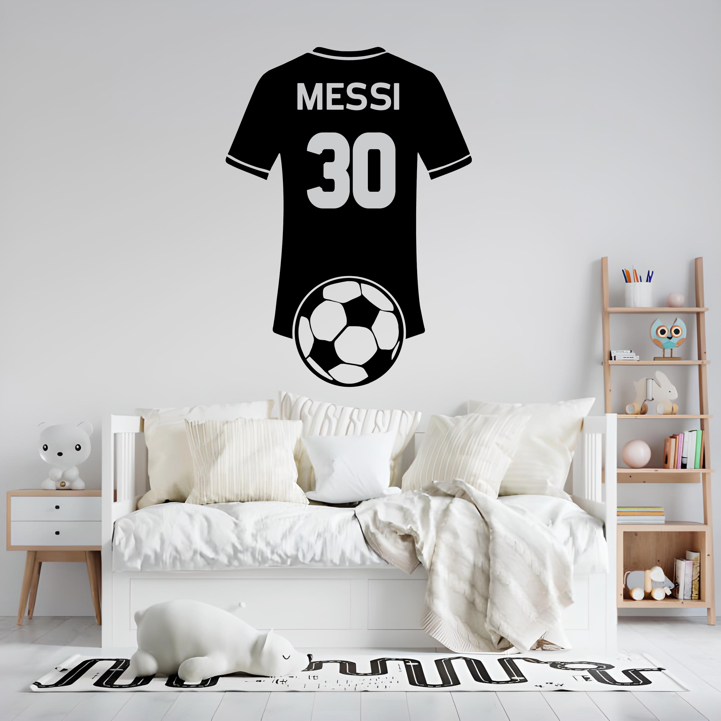 Wallstickers - Fotbollsspelare T-shirt / Personligt namn och nummer / Genomskinlig