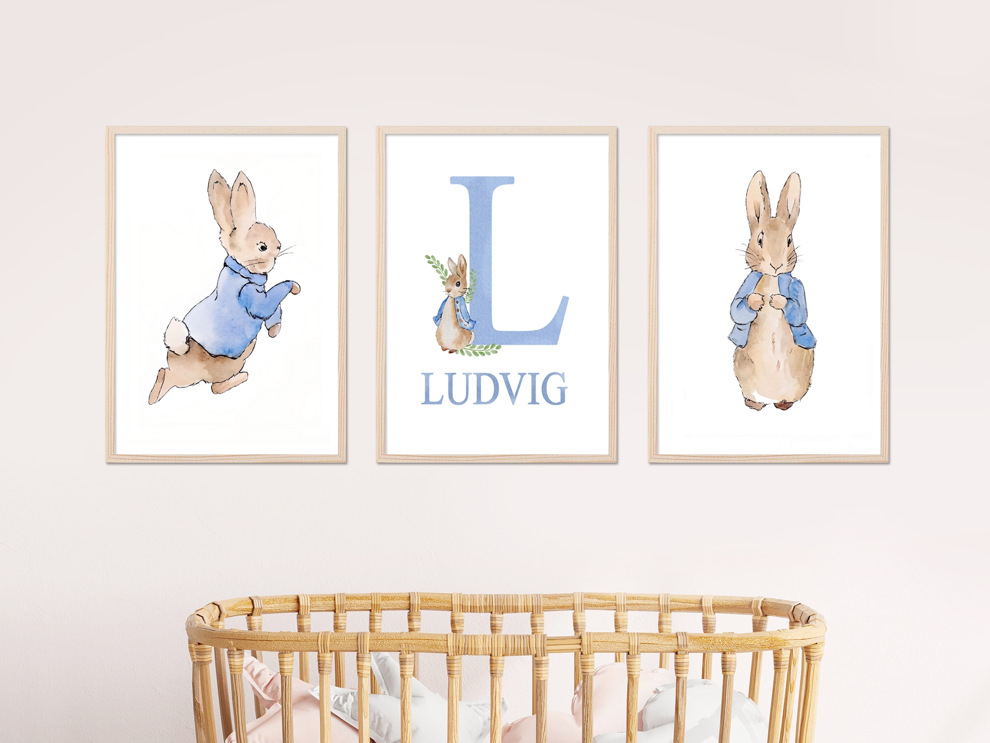 Posters - Kanin / Blå / Personlig / Set om 3