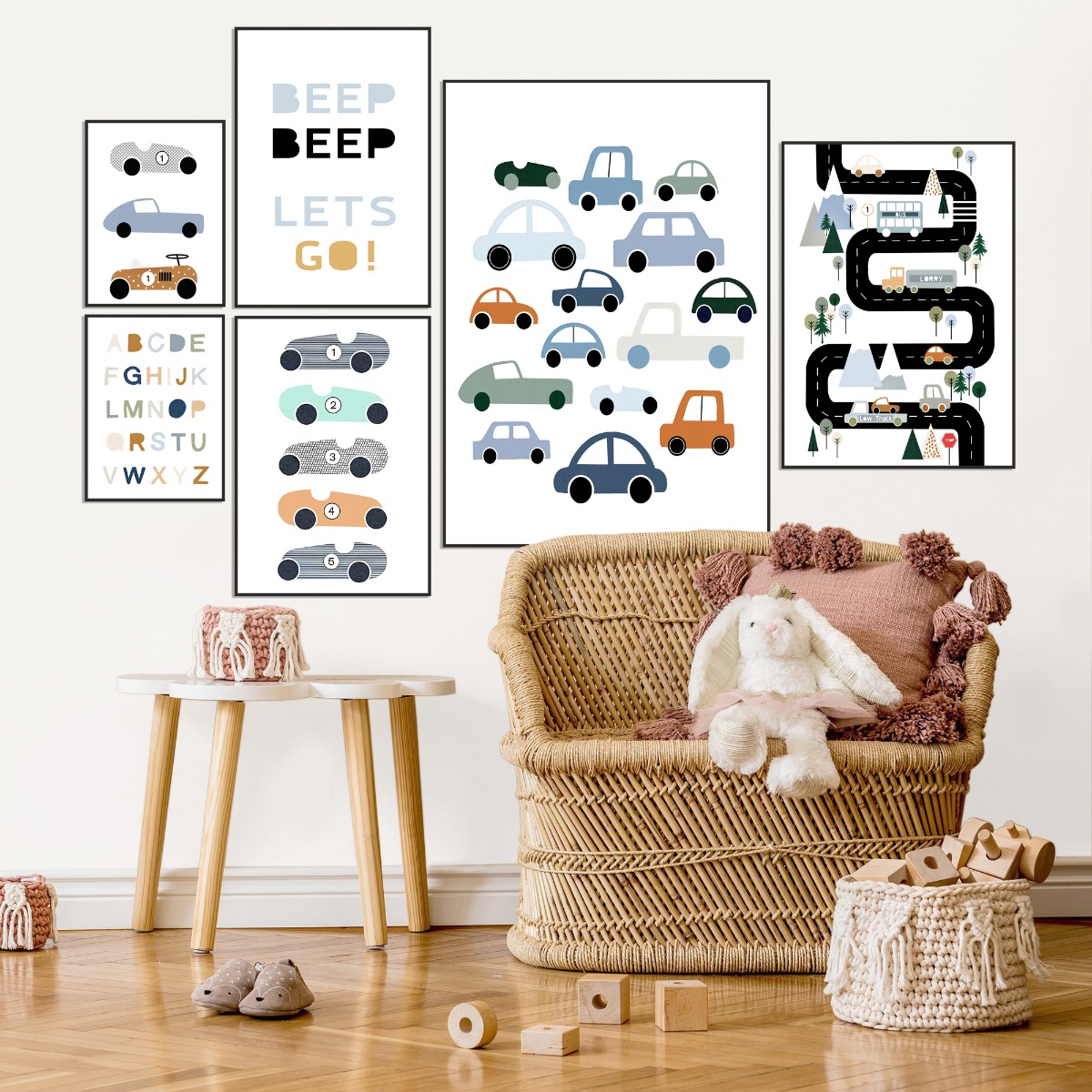 Posters - Bilar och Alfabet / BEEP BEEP LETS GO! / Set om 6