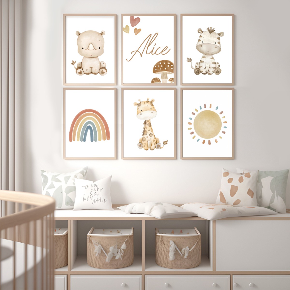 Posters - Boho Djur och Regnbåge / Personlig / Set om 6