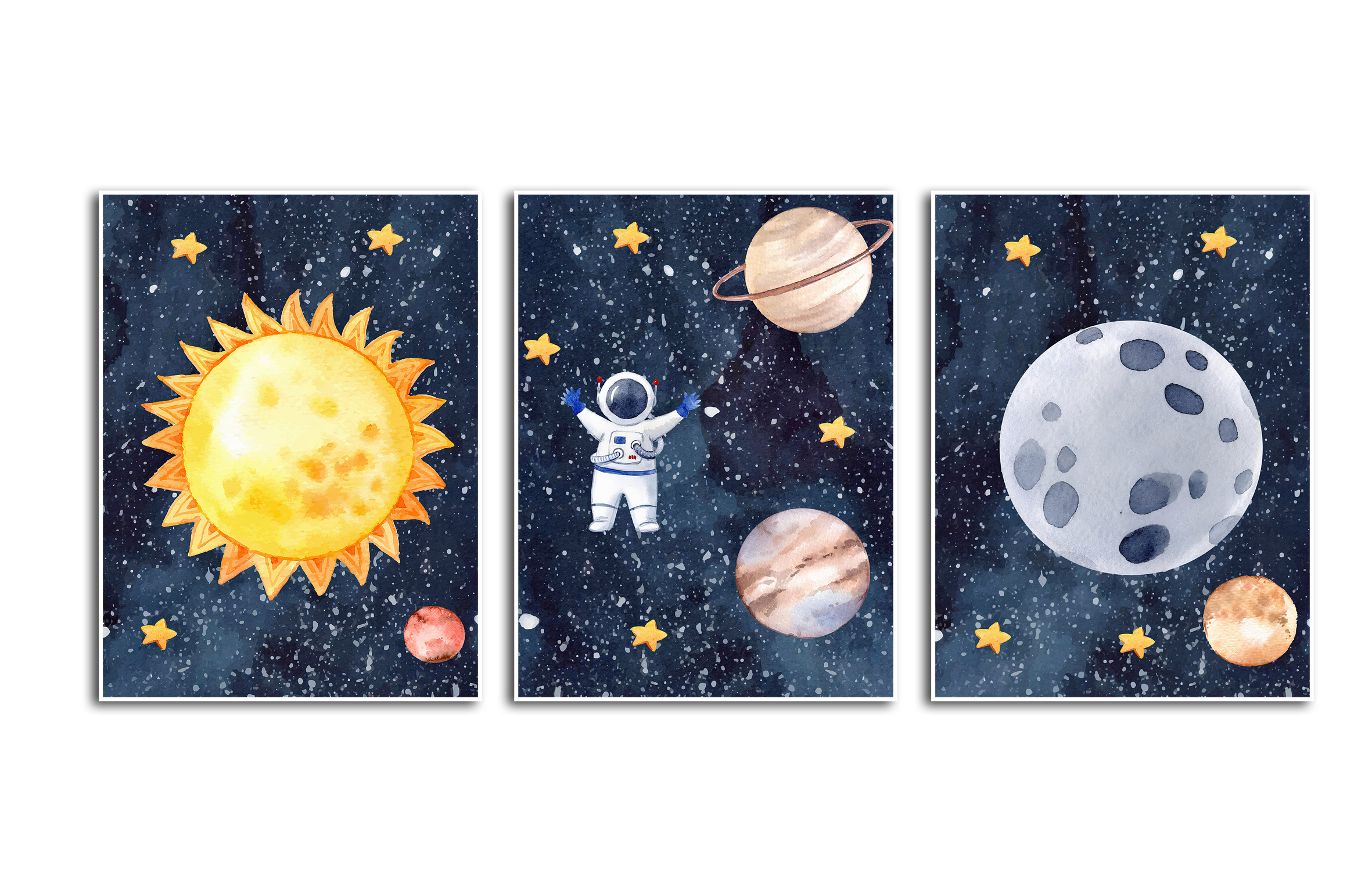 Posters - Sol, Planeter och Astronaut / Set om 3