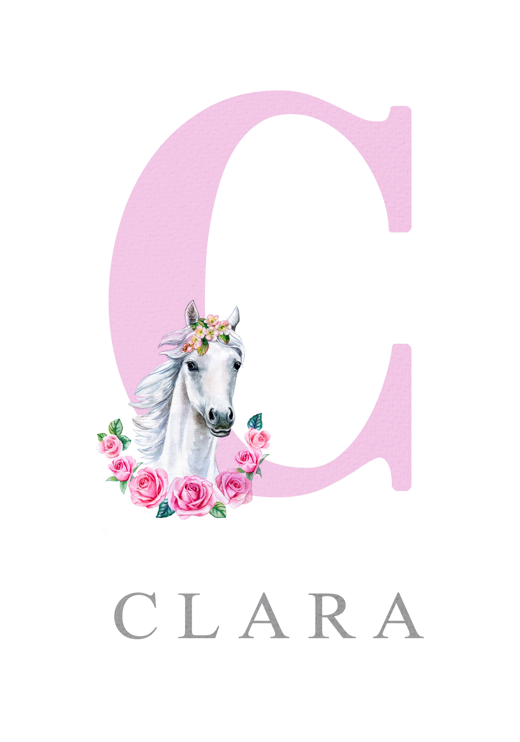 Affisch - Häst med blommor / Personlig / Rosa