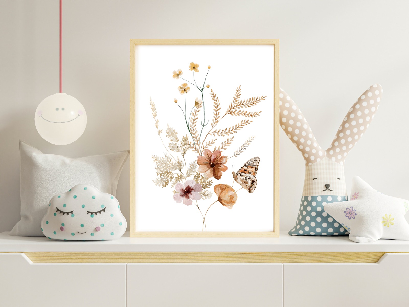 Affisch – Blommor och fjäril
