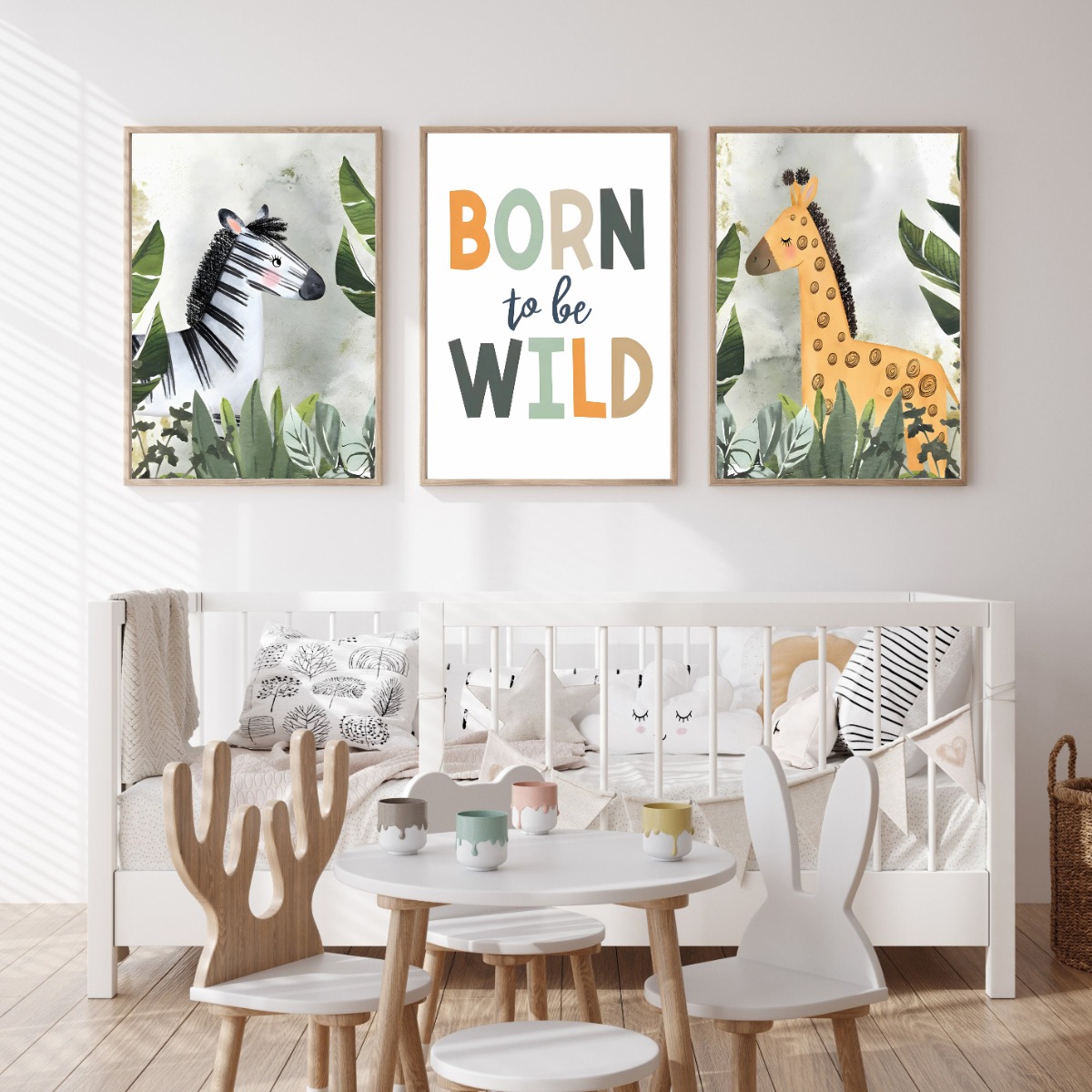 Posters - Zebra och Giraff / BORN to be WILD / Set om 3