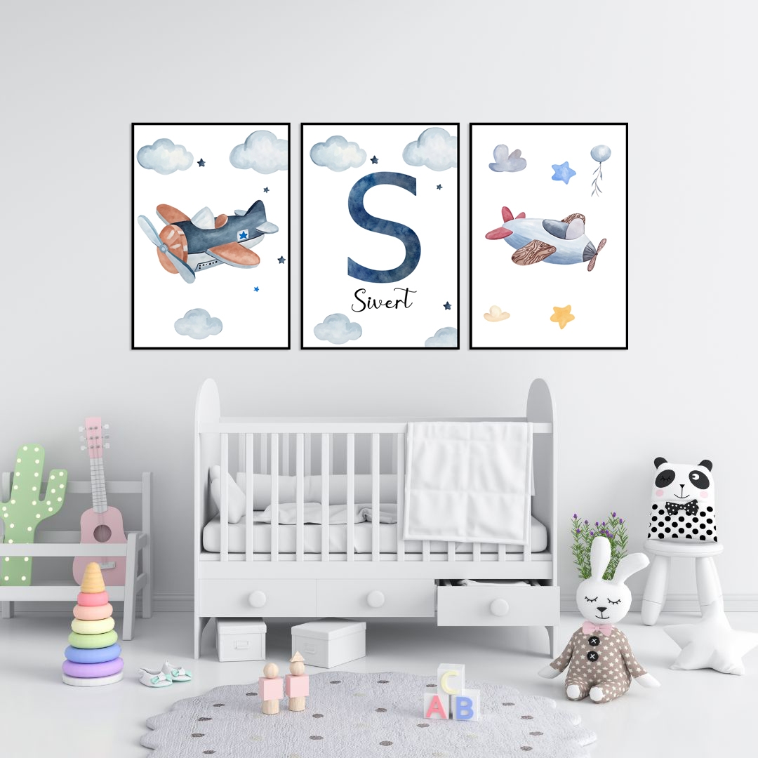Posters - Flygplan / Personlig / Set om 3