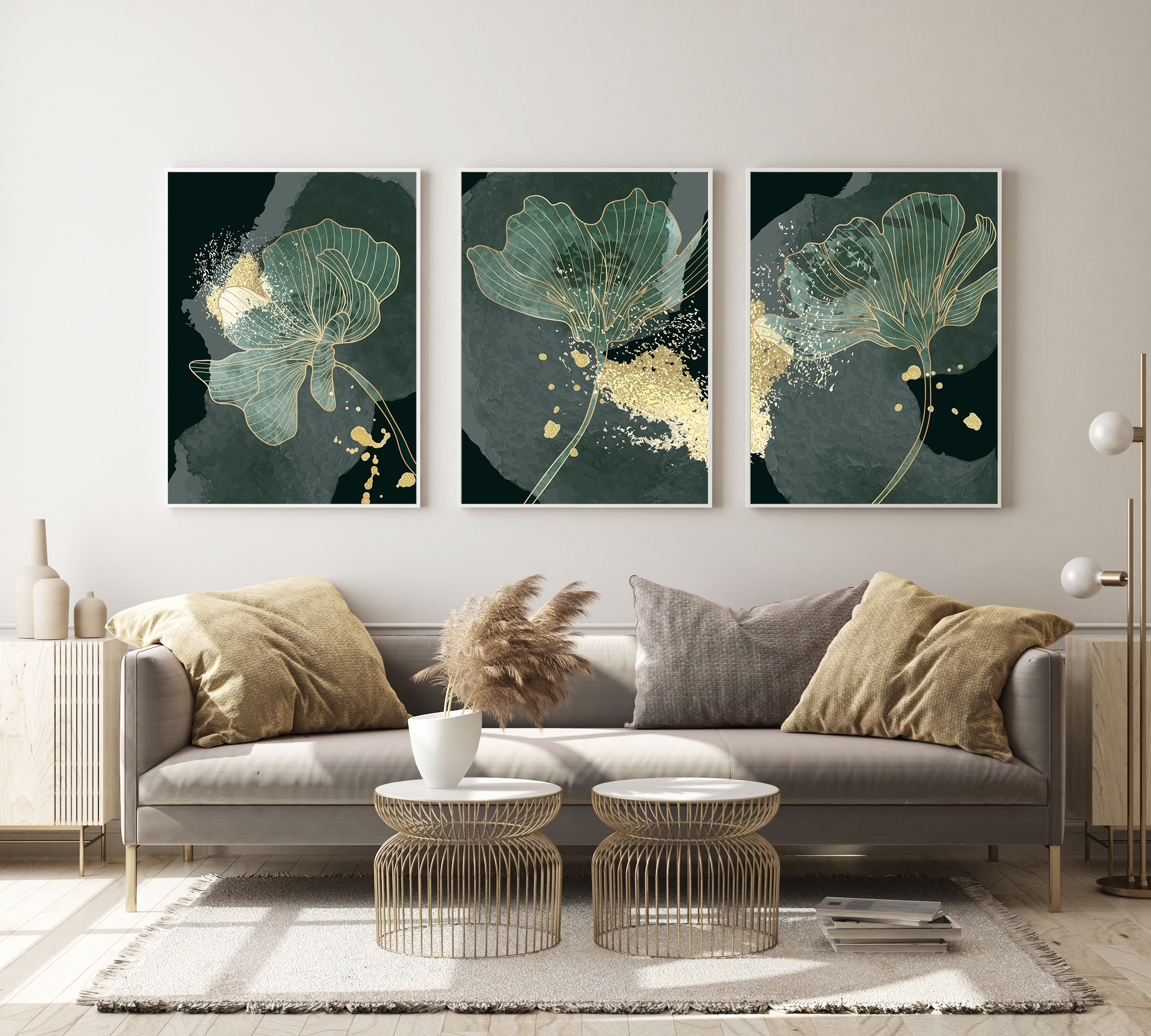 Affischer - Modern konst / Blad Grön / Set med 3