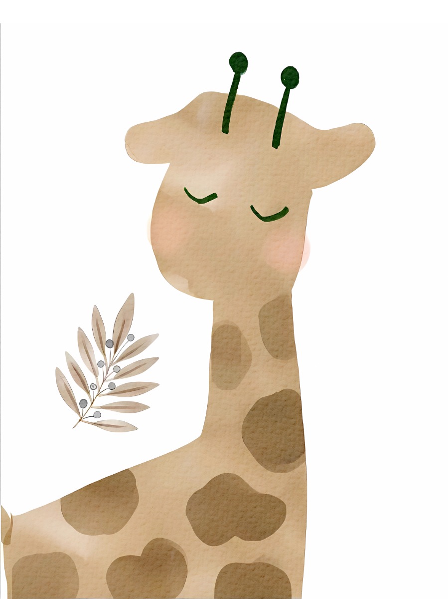 Affisch – Giraff med blad